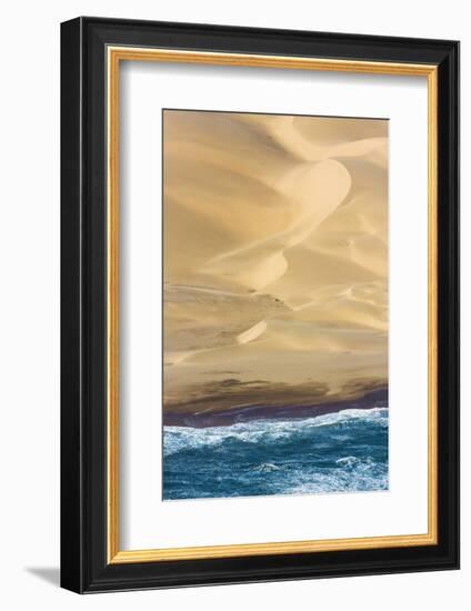 Namibia. Aerial of Namibian Sand Dunes Meeting the Atlantic Ocean-Janet Muir-Framed Photographic Print