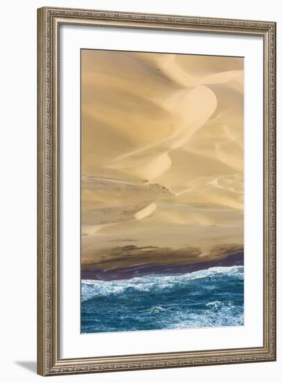 Namibia. Aerial of Namibian Sand Dunes Meeting the Atlantic Ocean-Janet Muir-Framed Photographic Print