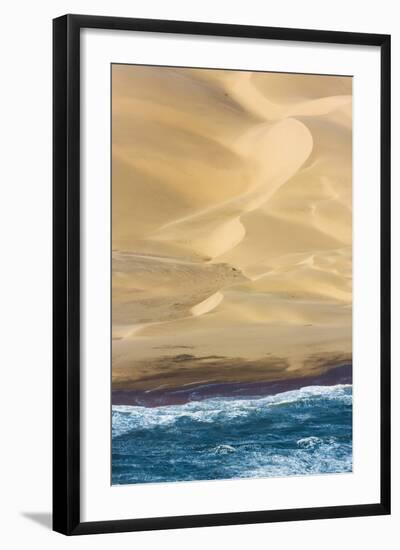 Namibia. Aerial of Namibian Sand Dunes Meeting the Atlantic Ocean-Janet Muir-Framed Photographic Print