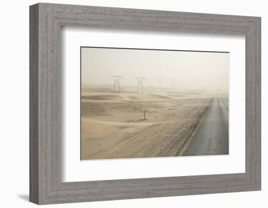 Namibia, Namib Desert, Walvis Bay. Desert Road in a Sandstorm-Wendy Kaveney-Framed Photographic Print