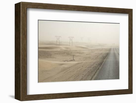 Namibia, Namib Desert, Walvis Bay. Desert Road in a Sandstorm-Wendy Kaveney-Framed Photographic Print