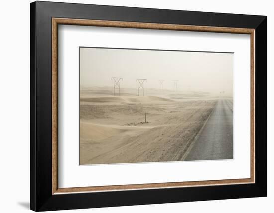 Namibia, Namib Desert, Walvis Bay. Desert Road in a Sandstorm-Wendy Kaveney-Framed Photographic Print