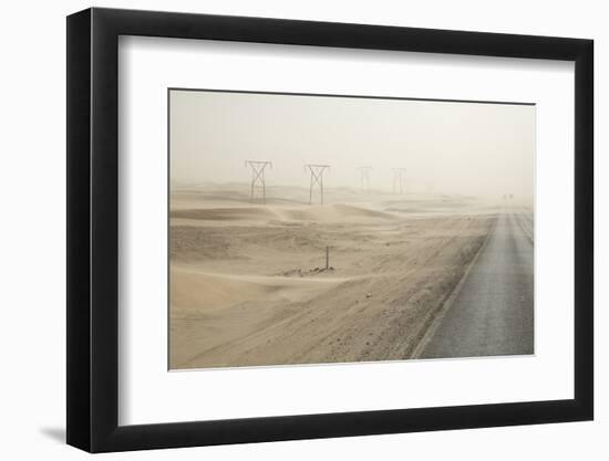 Namibia, Namib Desert, Walvis Bay. Desert Road in a Sandstorm-Wendy Kaveney-Framed Photographic Print