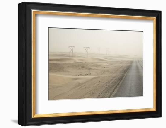 Namibia, Namib Desert, Walvis Bay. Desert Road in a Sandstorm-Wendy Kaveney-Framed Photographic Print