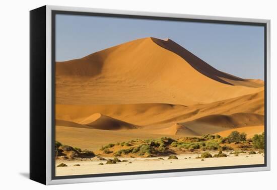 Namibia, Namib-Naukluft National Park, Sossusvlei. Large red dune rising from a while pan.-Ellen Goff-Framed Premier Image Canvas