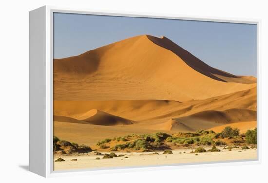 Namibia, Namib-Naukluft National Park, Sossusvlei. Large red dune rising from a while pan.-Ellen Goff-Framed Premier Image Canvas