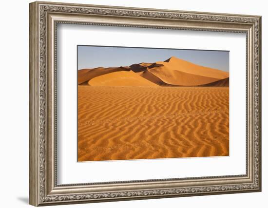 Namibia, Namib-Naukluft National Park, Sossusvlei. Scenic red dunes with wind driven patterns.-Ellen Goff-Framed Photographic Print