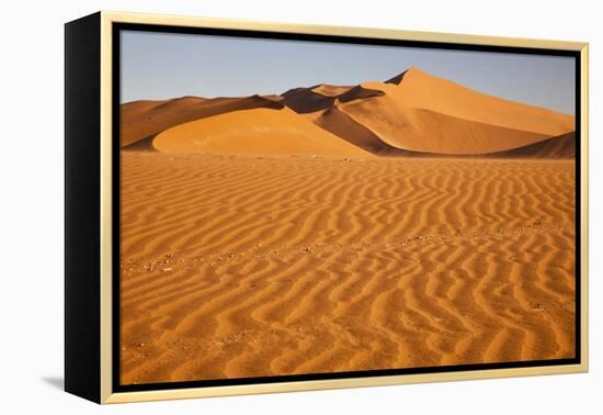 Namibia, Namib-Naukluft National Park, Sossusvlei. Scenic red dunes with wind driven patterns.-Ellen Goff-Framed Premier Image Canvas