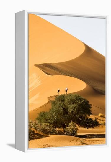 Namibia, Namib-Naukluft National Park, Sossusvlei. Two tourists climbing the scenic dune.-Ellen Goff-Framed Premier Image Canvas