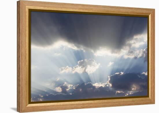 Namibia, Namib-Naukluft Park. God beams at sunset.-Jaynes Gallery-Framed Premier Image Canvas