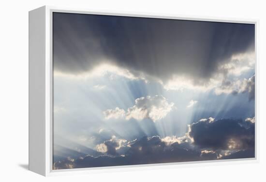 Namibia, Namib-Naukluft Park. God beams at sunset.-Jaynes Gallery-Framed Premier Image Canvas