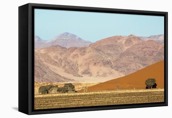 Namibia, Namib-Naukluft Park. Sand Dune and Contrasting Mountains-Wendy Kaveney-Framed Premier Image Canvas