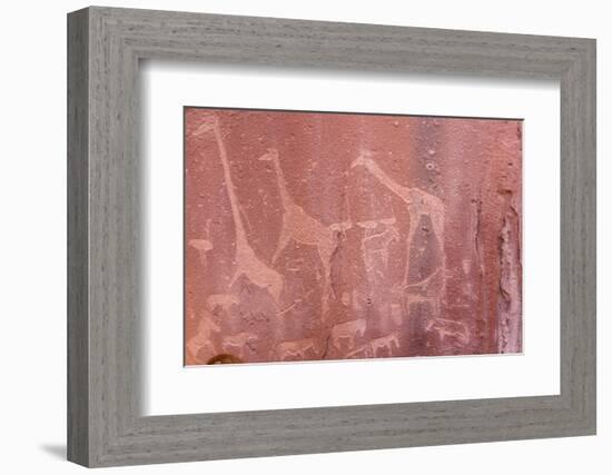 Namibia, Twyfelfontein. Ancient rock art at Twyfelfontein Country Lodge.-Jaynes Gallery-Framed Photographic Print