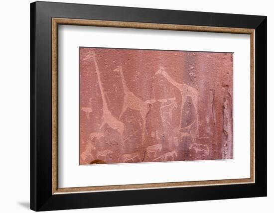 Namibia, Twyfelfontein. Ancient rock art at Twyfelfontein Country Lodge.-Jaynes Gallery-Framed Photographic Print