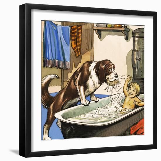 Nana Baths Michael, Illustration from 'Peter Pan' by J.M. Barrie-Nadir Quinto-Framed Giclee Print