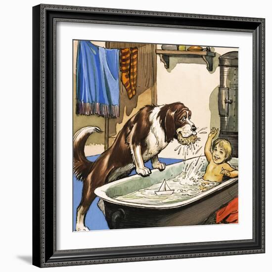 Nana Baths Michael, Illustration from 'Peter Pan' by J.M. Barrie-Nadir Quinto-Framed Giclee Print