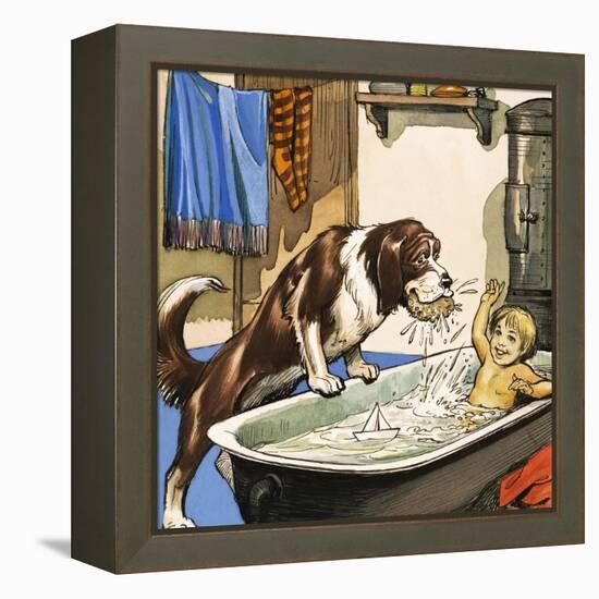 Nana Baths Michael, Illustration from 'Peter Pan' by J.M. Barrie-Nadir Quinto-Framed Premier Image Canvas