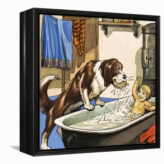 Nana Baths Michael, Illustration from 'Peter Pan' by J.M. Barrie-Nadir Quinto-Framed Premier Image Canvas