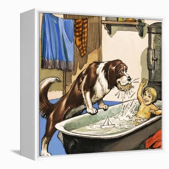 Nana Baths Michael, Illustration from 'Peter Pan' by J.M. Barrie-Nadir Quinto-Framed Premier Image Canvas