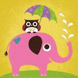 Elephant and Owl with Umbrella-Nancy Lee-Art Print