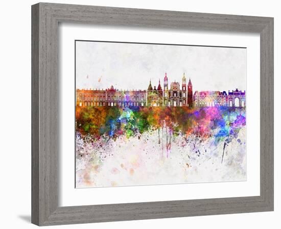 Nancy Skyline in Watercolor Background-paulrommer-Framed Art Print