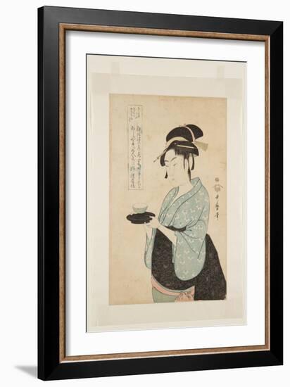 Naniwaya Okita (Colour Woodblock Print)-Kitagawa Utamaro-Framed Giclee Print