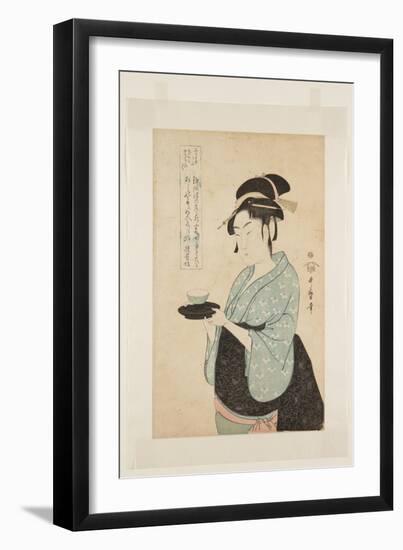 Naniwaya Okita (Colour Woodblock Print)-Kitagawa Utamaro-Framed Giclee Print