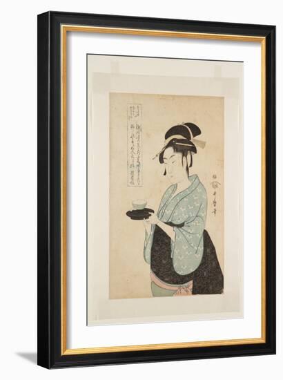 Naniwaya Okita (Colour Woodblock Print)-Kitagawa Utamaro-Framed Giclee Print
