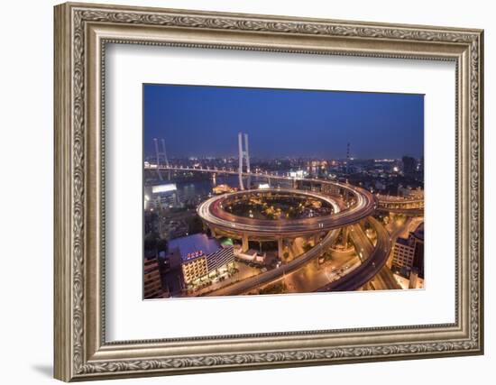 Nanpu Bridge and Highway Overpasses at Night-Paul Souders-Framed Photographic Print