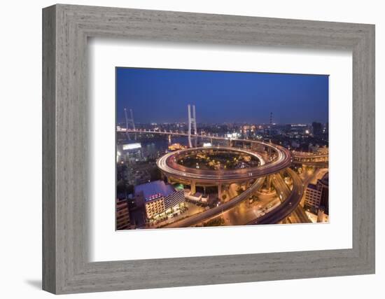 Nanpu Bridge and Highway Overpasses at Night-Paul Souders-Framed Photographic Print