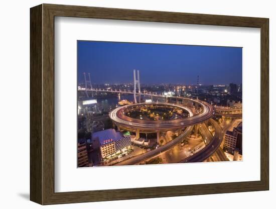 Nanpu Bridge and Highway Overpasses at Night-Paul Souders-Framed Photographic Print