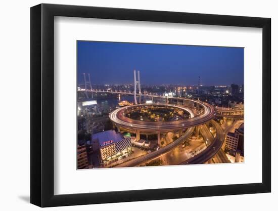 Nanpu Bridge and Highway Overpasses at Night-Paul Souders-Framed Photographic Print