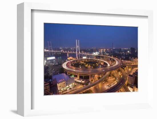 Nanpu Bridge and Highway Overpasses at Night-Paul Souders-Framed Photographic Print