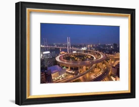 Nanpu Bridge and Highway Overpasses at Night-Paul Souders-Framed Photographic Print