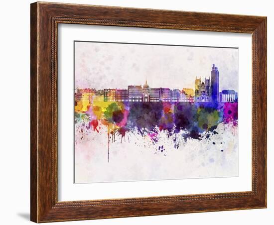 Nantes Skyline in Watercolor Background-paulrommer-Framed Art Print