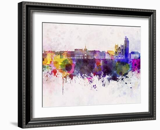 Nantes Skyline in Watercolor Background-paulrommer-Framed Art Print