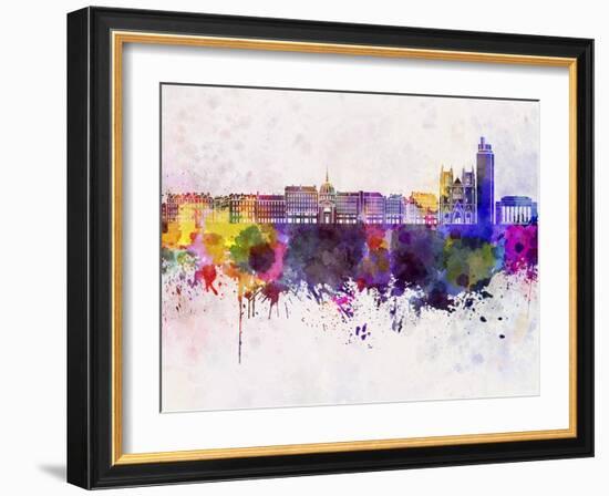 Nantes Skyline in Watercolor Background-paulrommer-Framed Art Print