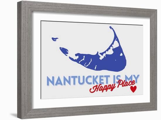 Nantucket, Massachusetts - Blue and Red - Happy Place Heart Design-Lantern Press-Framed Art Print