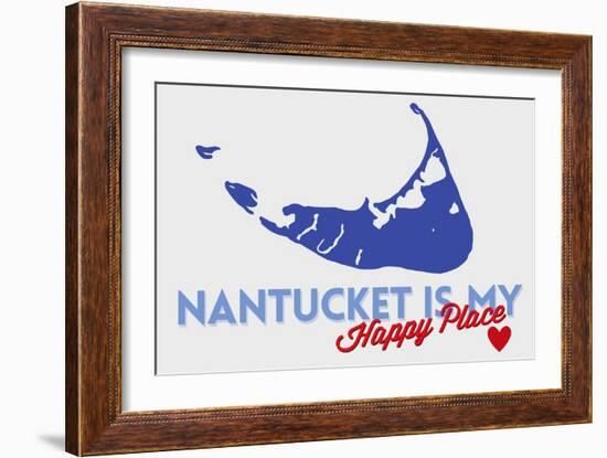 Nantucket, Massachusetts - Blue and Red - Happy Place Heart Design-Lantern Press-Framed Art Print