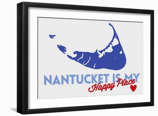 Nantucket, Massachusetts - Blue and Red - Happy Place Heart Design-Lantern Press-Framed Art Print