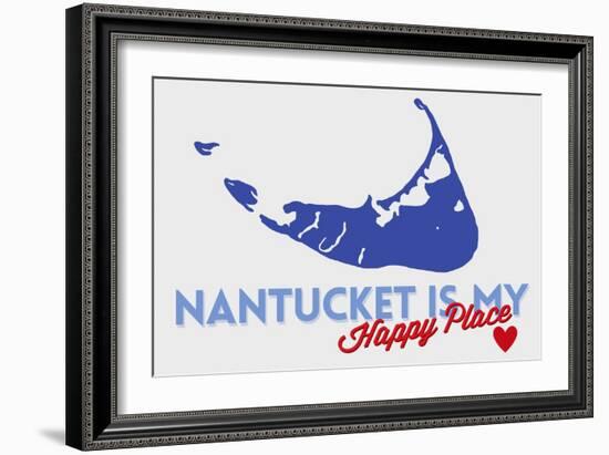 Nantucket, Massachusetts - Blue and Red - Happy Place Heart Design-Lantern Press-Framed Art Print