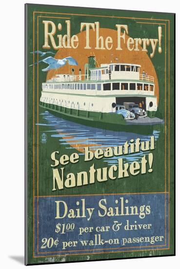 Nantucket, Massachusetts - Ferry Ride-Lantern Press-Mounted Art Print