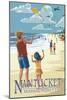 Nantucket, Massachusetts - Kite Flyers-Lantern Press-Mounted Art Print