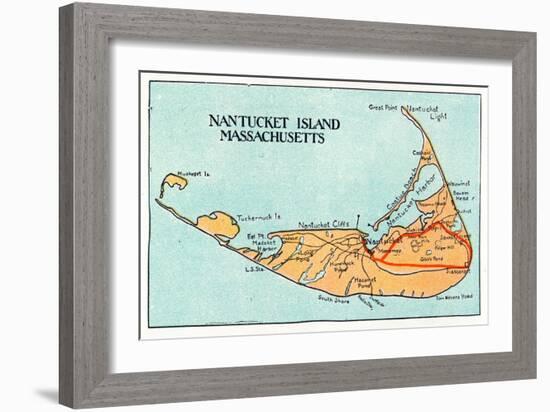 Nantucket, Massachusetts - Map of the Island-Lantern Press-Framed Art Print