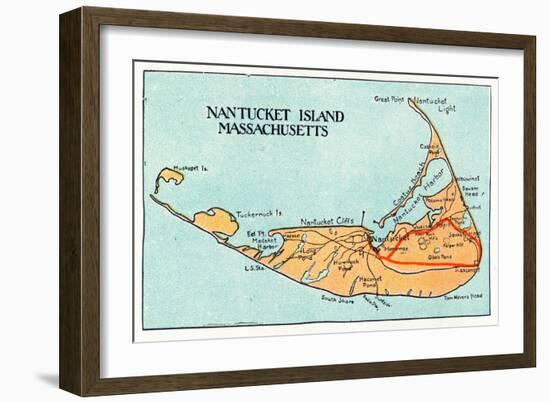 Nantucket, Massachusetts - Map of the Island-Lantern Press-Framed Art Print