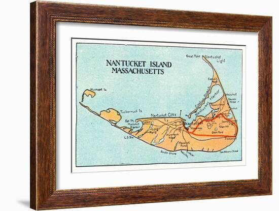 Nantucket, Massachusetts - Map of the Island-Lantern Press-Framed Art Print