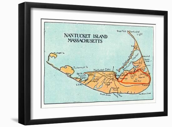 Nantucket, Massachusetts - Map of the Island-Lantern Press-Framed Art Print