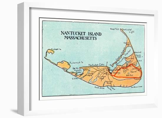 Nantucket, Massachusetts - Map of the Island-Lantern Press-Framed Art Print