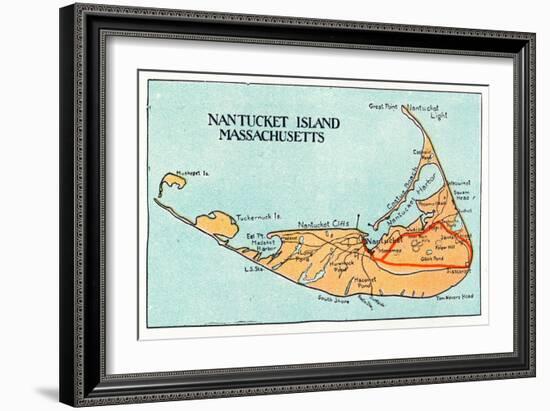 Nantucket, Massachusetts - Map of the Island-Lantern Press-Framed Art Print