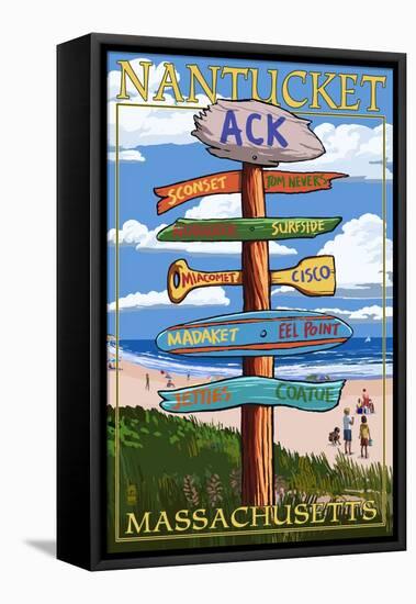 Nantucket, Massachusetts - Sign Destinations-Lantern Press-Framed Stretched Canvas